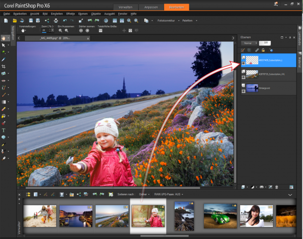 Ein anderer Hintergrund wird per Ziehen als neue Ebene definiert.